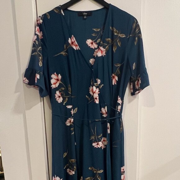 Lulus September Sunsets Dark Teal Floral Print Wrap Maxi Dress (Size M) - Picture 5 of 8